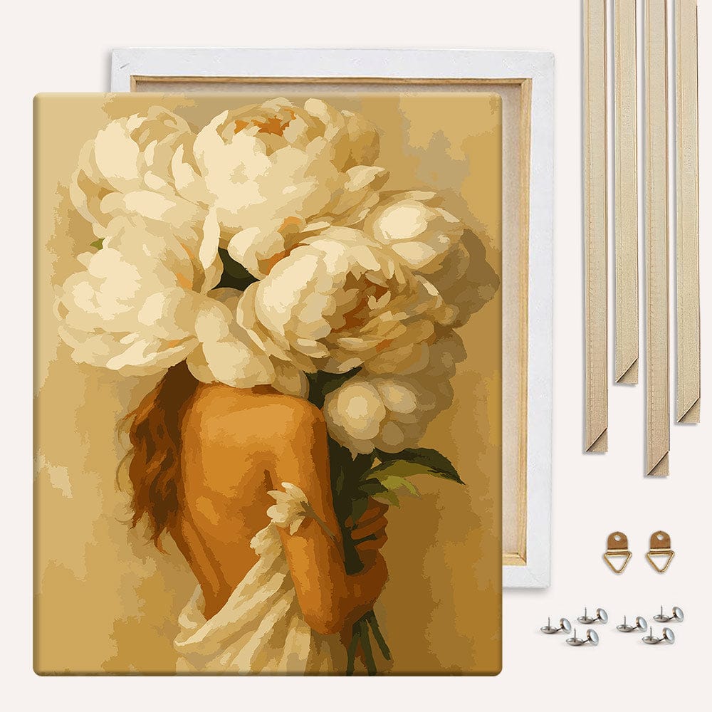 Painting By Numbers Kits With DIY Wood Frame White Peonies Love - Paint By Numbers Kit
