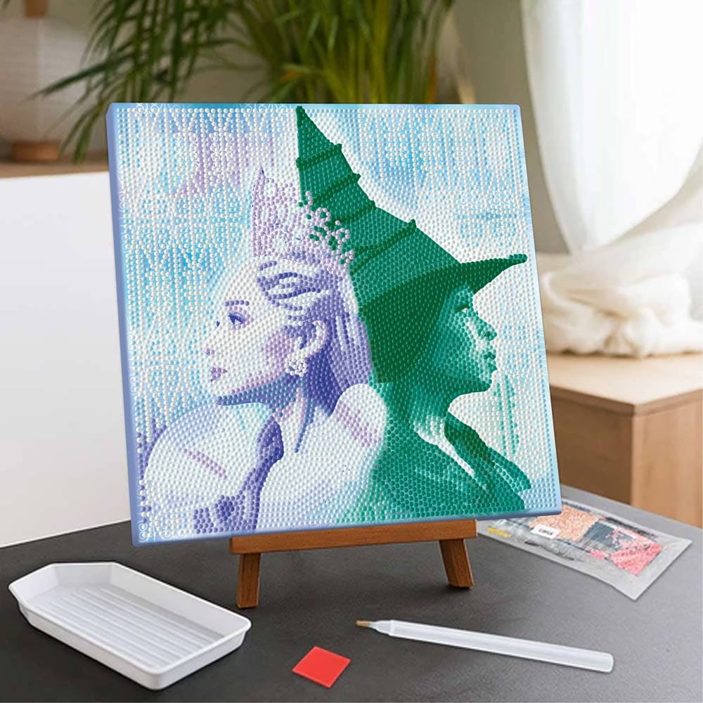 Diamond Painting Kits 9.8" x 9.8" | 25cm x 25cm Glinda & Elphaba - Framed Diamond Painting Kit