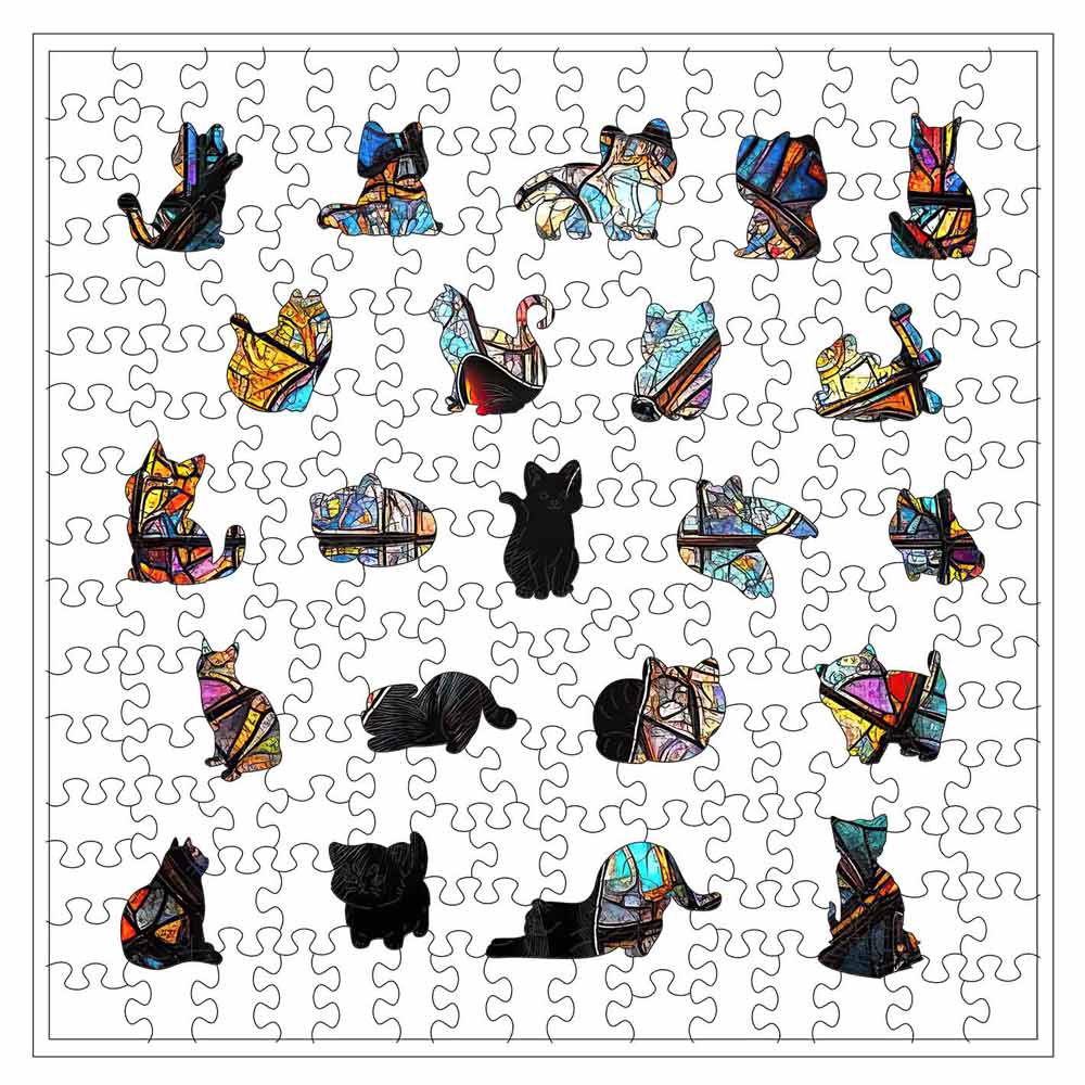 Animal Jigsaw Puzzle > Wooden Jigsaw Puzzle > Jigsaw Puzzle 🔥Last Day - Stained Glass Cat - Wooden Jigsaw Puzzle