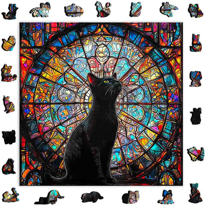 Animal Jigsaw Puzzle > Wooden Jigsaw Puzzle > Jigsaw Puzzle A5/Small 🔥Last Day - Stained Glass Cat - Wooden Jigsaw Puzzle