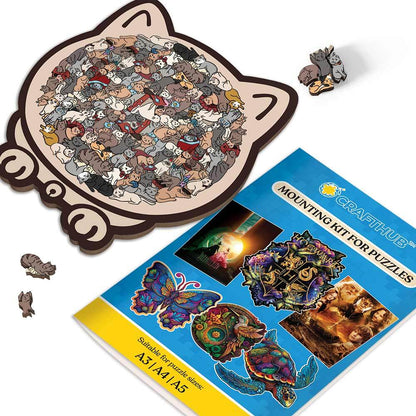 Wooden Jigsaw Puzzles A3/Big Framed+Mounting Kit – Save $15 Today Cat Shaped - Jigsaw Puzzle