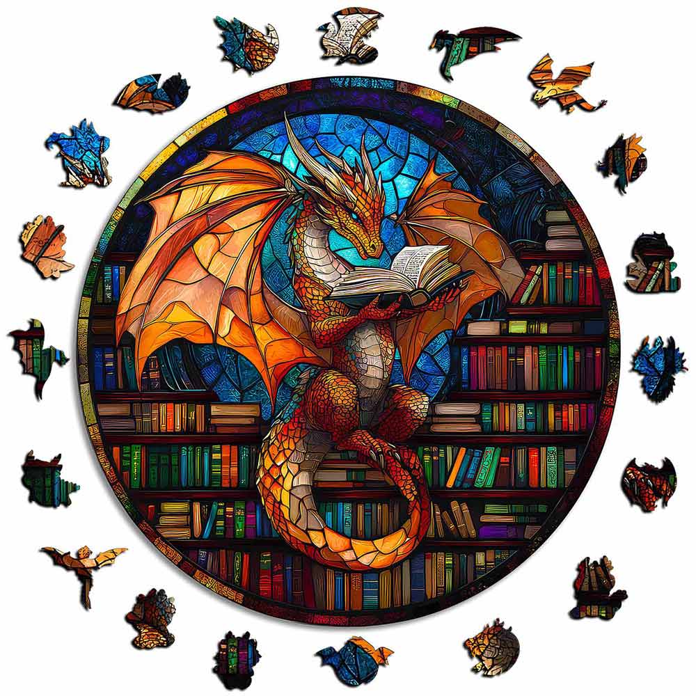 Animal Jigsaw Puzzle > Wooden Jigsaw Puzzle > Jigsaw Puzzle A5/Small 🔥Last Day - Dragon Stained Glass - Wooden Jigsaw Puzzle