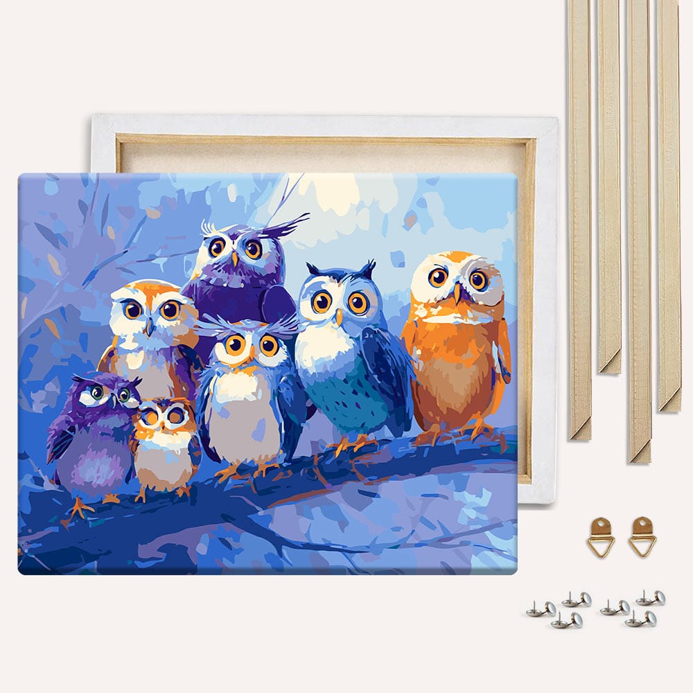 Painting By Numbers Kits With DIY Wood Frame Parliament of Owls - Paint By Numbers Kit