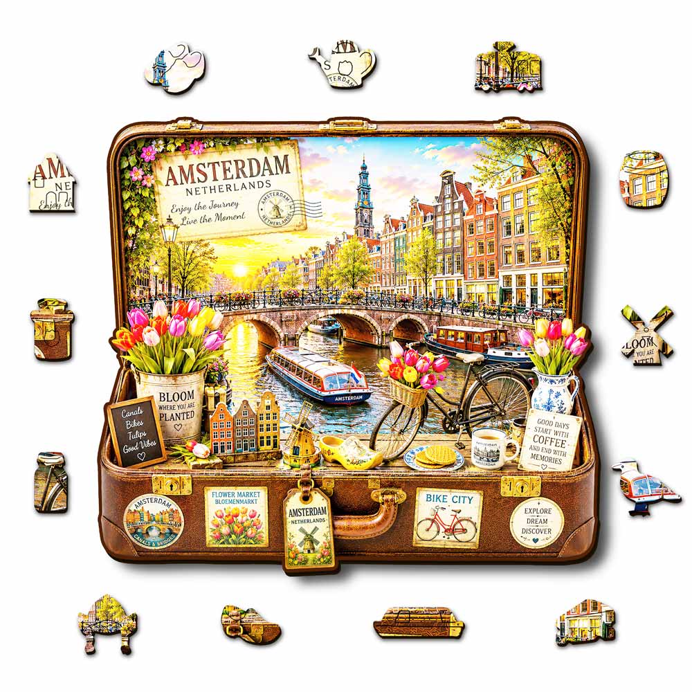 🔥Limited Edition🔥8-Pack World City Travel Case - Wooden Jigsaw Puzzle Set