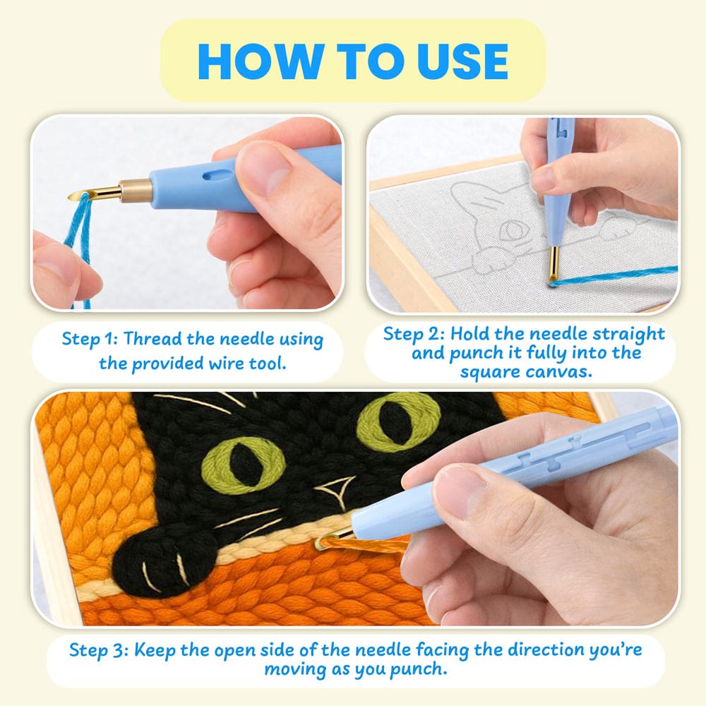 Painting By Numbers Kits 9.8" x 9.8" (25x25cm) Hidden Cat - Punch Needle Kit