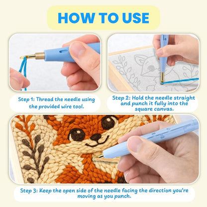 Painting By Numbers Kits 9.8" x 9.8" (25x25cm) Happy Fox - Punch Needle Kit