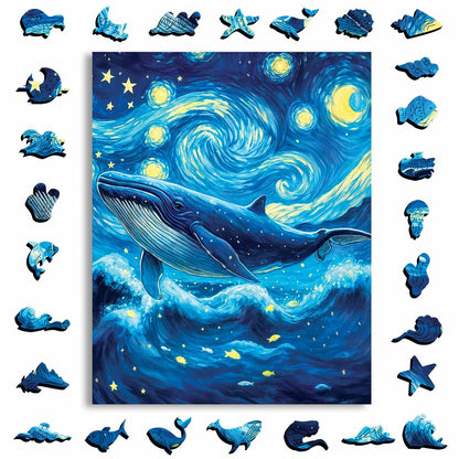 Wooden Jigsaw Puzzles A5 Starry Whale - Jigsaw Puzzle