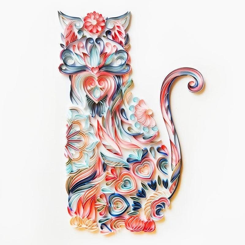 Quilling Art S – 20x25 cm (8x10 inches) Filigree Painting Kit - Cat